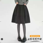 灰色毛呢格子半身裙女秋冬小個(gè)子松緊腰蓬蓬裙中裙高腰a字半身裙 深灰色 XXS S