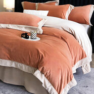 南極人（Nanjiren）高端A類(lèi)牛奶絨床上用品四件套雙面加絨冬季嬰兒絨被套四件套床笠 A類(lèi)嬰兒絨-拼角雙拼- 珊瑚桔 2.0m床四件套/ 床單款 -被套220*240cm