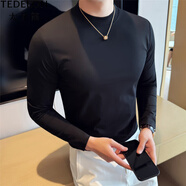 太子龍（TEDELON）感半高領(lǐng)長(cháng)袖T恤男秋冬新款親膚內搭修身彈力純色中領(lǐng)打底衫 黑色 L