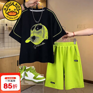G.duck特價(jià)小黃鴨童裝男童夏裝新款痞帥短袖潮流套裝 黑綠套裝 130 cm