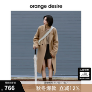 orangedesire 【明星同款爆款0117】廓形長(cháng)短款羊毛澳毛毛呢大衣2024秋新 中長(cháng)款-沙漠駝 XL