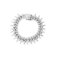 新款滿(mǎn)鉆說(shuō)唱帶刺荊棘鑲鉆古巴鏈朋克復古嘻哈潮牌鎖骨鏈短款頸鏈 銀色8inch(20cm)