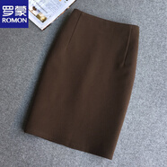 羅蒙（ROMON）韓版毛呢裙半身裙女2025秋冬新款高腰純色彈力中裙包臀裙一步裙子 咖色 M XL 76c腰圍