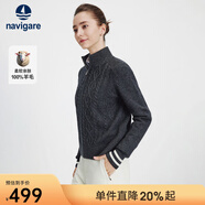 Navigare意大利小帆船寬松羊毛衫女士秋冬休閑半開(kāi)領(lǐng)毛衣100%羊毛針織衫女 太空巖灰 XL