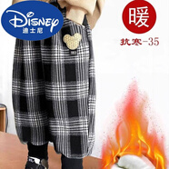 迪士尼女童棉褲2025冬季新款加絨加厚一條過(guò)冬兒童褲子格子時(shí)尚特厚洋氣 官方旗艦黑色格子（三層夾棉） 90
