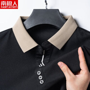 南極人（Nanjiren）男士長(cháng)短袖t恤男純棉薄款襯衫體恤男裝POLO衫商務(wù)休閑夏季上衣服 黑色【三杠款短袖-第四代面料AAA】 4XL (建議185-200斤)