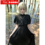 歌百夢(mèng)【暗夜黑蝶】地1雷系日系新款哥特風(fēng)復古黑色斗篷中長(cháng)款連衣裙女 暗夜黑蝶斗篷連衣裙 S