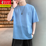 啄木鳥(niǎo)冰絲短袖t恤男士裝夏季潮流涼感中國風(fēng)寬松休閑半袖體恤上衣服 1XM17/YW3322藍色 M