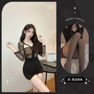 內衣性感透視包臀裙蕾絲純欲睡衣火辣女激情套裝8796 性感鏤空連身裙黑+黑連褲襪 均碼