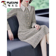 啄木鳥(niǎo)高檔品牌貴夫人呢子連衣裙女高端洋氣母親遮肚子顯瘦秋季2025新款 花色 L