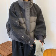 俞兆林（YUZHAOLIN）立領(lǐng)毛呢拼接棉服外套女2025秋冬新款立領(lǐng)短款小個(gè)子時(shí)尚保暖外套 灰色 M 建議90-120斤