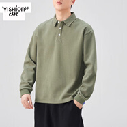 以純（YISHion）polo衫男長(cháng)袖秋季翻領(lǐng)t恤男純色秋裝上衣重磅春秋款打底衛衣男士 201 軍綠 【春秋】 常規 2XL 【140-160斤】