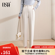 歐莎（OSA）【口碑神褲】OL高腰顯瘦通勤職業(yè)西裝褲休閑直筒煙管褲女夏款 米杏色A XL