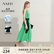 AMII女裝2025夏季新款優(yōu)雅通勤撞色綁帶圓領(lǐng)無(wú)袖連衣裙子女法 復古綠 M 160/84A