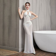 性感連衣裙女2024新款透明網(wǎng)紗吊帶長(cháng)裙桑拿技師工作服夜店 1174白長(cháng)透 S S