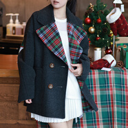 丹德蘭（Dandelan）定制面料 明星同款26FW土星限定雙面羊毛格紋大衣外套 黑色 S