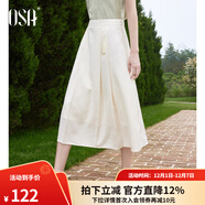 歐莎（OSA）新中式百褶半身裙女夏2025新款顯瘦中長(cháng)款國風(fēng)改良馬面裙 米白色 L
