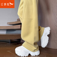 紅蜻蜓休閑褲女加絨闊腿2025年新款冬季高腰直筒衛褲香蕉女士運動(dòng)褲子女 檸檬黃 九分 M 【推薦101-115斤】
