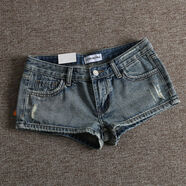 秒變超模腿歐美覆古水洗磨破性感低腰顯腿長(cháng)迷你牛仔短褲女熱褲 藍色NZ247 XS XS