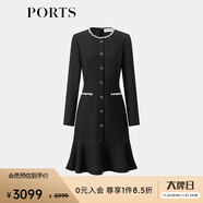 PORTS女裝2025秋新款釘珠裝飾黑色醋纖連衣裙ALQ9D028TWB037 黑色 6