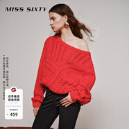 MISS SIXTY毛針織衫女復古麻花紋理毛衣不對稱(chēng)慵懶風(fēng) 大紅 XS