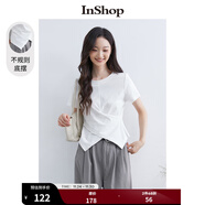 InShop【商場(chǎng)同款】新款不規則底擺短袖t恤女設計感扭結短上衣 白色 L