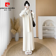 皮爾卡丹（pierre cardin）秋冬長(cháng)款毛衣連衣裙韓版寬松慵懶風(fēng)針織長(cháng)裙子過(guò)膝加厚內搭打底裙 燕麥色(優(yōu)質(zhì)加長(cháng)厚款：配大圍巾) M 建議95-110體重