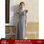 自巧小個(gè)子黑白格紋氣質(zhì)顯瘦度假連衣裙女2024夏裝新款收腰中長(cháng)裙 黑白格 S (3碼)