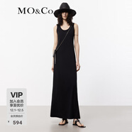 MO&Co.連衣裙涼感重工扎花破洞深U領(lǐng)寬松長(cháng)款背心裙子長(cháng)裙摩安珂 黑色 L 170