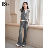 歐莎歐莎休閑時(shí)尚加絨三件套德絨t恤馬甲背心闊腿褲套裝女秋冬新款 灰色 XL XL