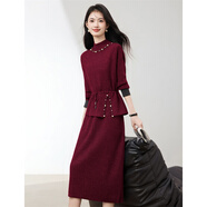 欣妃羽釘珠裝飾半高領(lǐng)針織打底毛衣裙25秋冬新款遮肚顯瘦長(cháng)袖連衣裙女