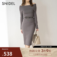SNIDEL2025春夏新品氣質(zhì)一字領(lǐng)露肩針織連衣裙含腰帶SWNO251223 灰色 均碼 (F)