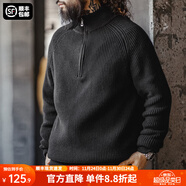 馬登工裝美式半拉鏈立領(lǐng)毛衣男秋季半高領(lǐng)豎線(xiàn)肌理百搭彈力男士針織衫 炭黑色 【寬松偏大/黑色毛衣/男士毛衣冬季】 XL (180)