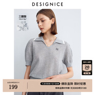 迪賽尼斯（DESIGNICE）2024年夏季新款醋酸通勤風(fēng)氣質(zhì)POLO領(lǐng)薄款短袖毛針織衫女 灰色 S