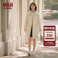 無(wú)印良品（MUJI）女式 羊毛混牛角扣大衣長(cháng)款連帽毛呢呢子外套秋冬季外衣女裝 米白色 S (155/80A)