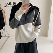 孜茜秋冬新款羊毛衫女半拉鏈拼接純羊毛加厚毛衣寬松套頭歐美范針織衫 拼色 均碼