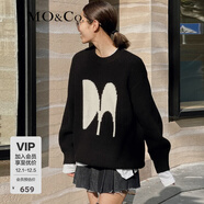 MO&Co.原創(chuàng  )LOGO羊毛混紡毛衣慵懶中長(cháng)款上衣寬松毛衣外套摩安珂 黑色 S 160