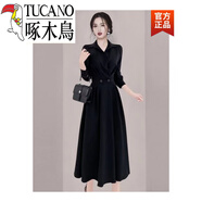 啄木鳥(niǎo)（TUCANO）官方襯衫連衣裙女春夏2025新款赫本風(fēng)法式感神范氣質(zhì)正式西裝裙子 黑色旗艦款 L 170
