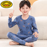 G.duck純.棉兒童保暖內衣套裝男童秋衣秋褲女童薄款秋冬季打底棉毛衫 湖藍 B滿(mǎn)熊背 130 身高115-125cm50斤內