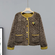 小紅書(shū)小香風(fēng)圈圈絨毛毛外套女冬2025新立體小花裝飾環(huán)保羊羔 咖拼黃 M (建議95115斤)