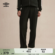 茵寶（Umbro）官方運動(dòng)針織長(cháng)褲秋季男款英倫復古潮流百搭直筒腰部抽繩休閑褲 凝眸黑 S