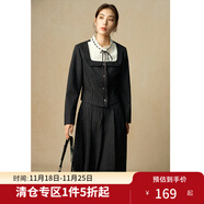 獨束大碼女裝簡(jiǎn)約假兩件撞色條紋時(shí)尚套裝2024冬裝短外套半裙套裝 格雷灰-半身裙 XL (尺碼：3) (尺碼：3)