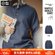 馬登工裝 美式復古華夫格針織亨利衫修身阿美咔嘰純色長(cháng)袖T恤男秋 藏藍色（尺碼偏小建議拍大一碼） 2XL