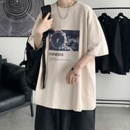威覺(jué) 夏季短袖t恤男薄款寬松韓版潮流五分袖百搭ins潮牌學(xué)生男裝2022新款大碼半袖 卡其色 S碼