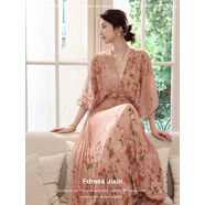 Fdress寄信氣質(zhì)紫色定位印花壓褶長(cháng)裙莫代爾打底裙兩件套連衣裙 粉色定位印花預售160以下不 XS XS全程監控發(fā)貨