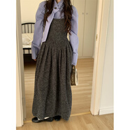 園翌The East Tempt 韓國淑女氣質(zhì)感收腰顯瘦毛衣吊帶連衣裙襯衫套裝 藍色襯衫【均碼】 均碼