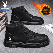 花花公子（PLAYBOY）皮鞋男2025冬季正裝鞋商務(wù)休閑鞋職場(chǎng)加絨高幫皮鞋靴加絨黑色43