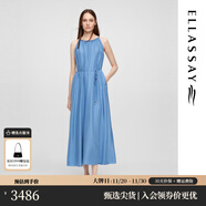 歌力思（ELLASSAY）2025夏季新款100%桑蠶絲簡(jiǎn)單清爽露肩優(yōu)雅連衣裙女EWE361Y11700 冰雪藍 XS