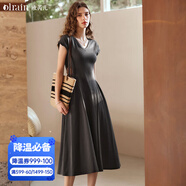 Olrain歐芮兒深灰色連衣裙女裝夏季新款時(shí)尚收腰顯瘦傘擺裙子 深灰色 M