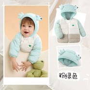 品牌折扣嬰兒羽絨服兒童寶寶輕薄男童女童冬季2025新款短款萌外套 粉綠色調 40 90cm充絨量45g身高80-89體重9-10kg